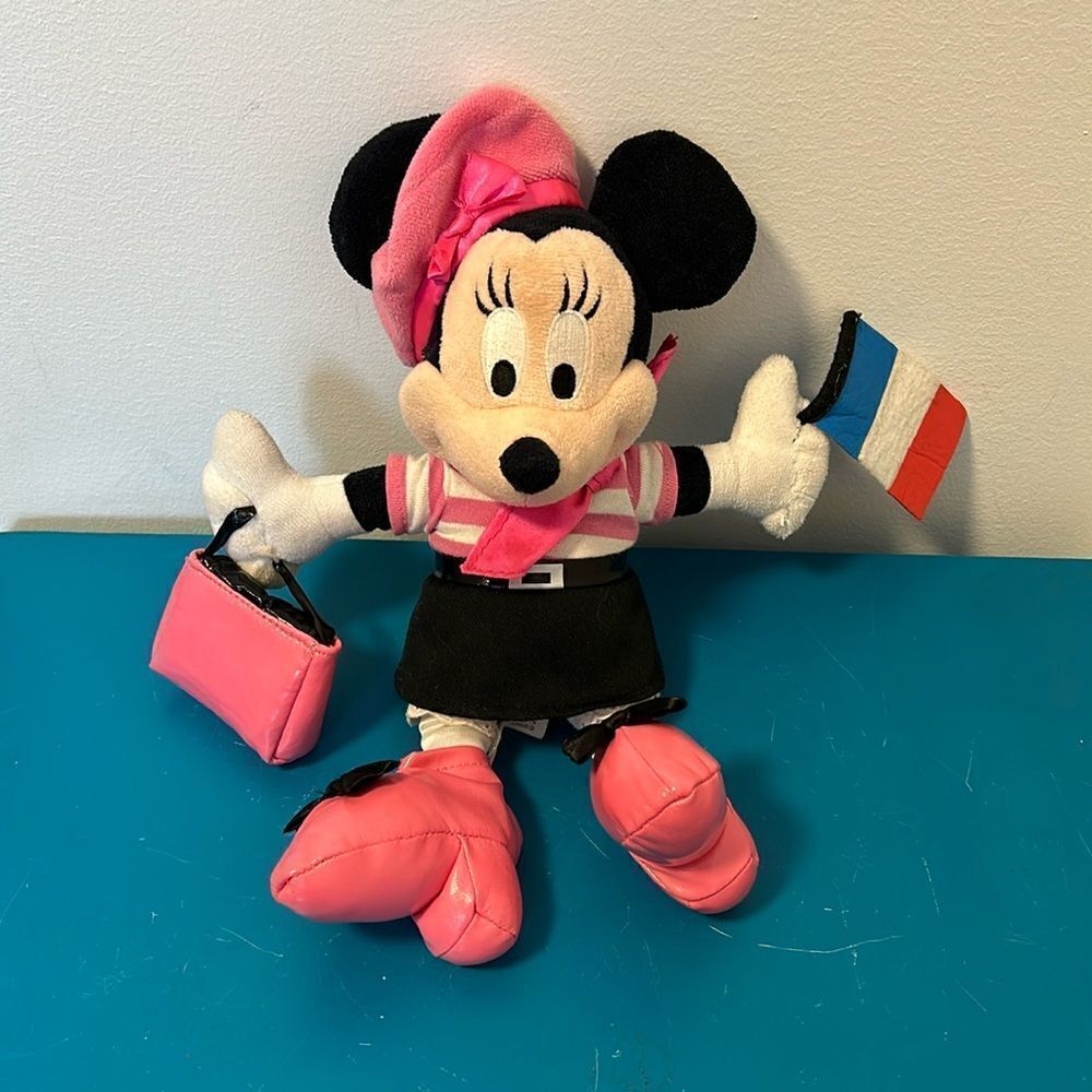 Disney Parks Minnie Mouse France Plush Doll Toy France Flag Beret Paris 10”